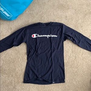 A long sleeve dark blue champion shirt